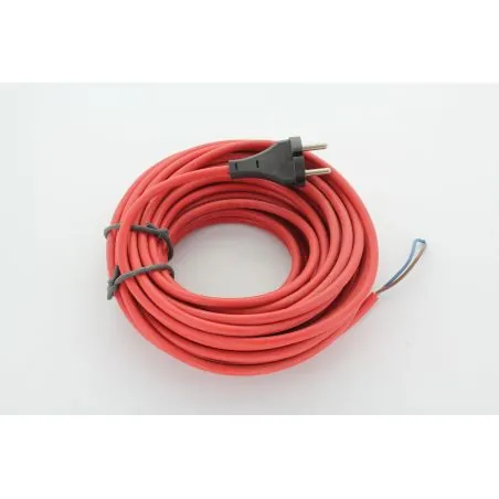 CABLE ELECTRIQUE + FICHE EN 2x1 MM2 LONGUEUR 15M ROUGE